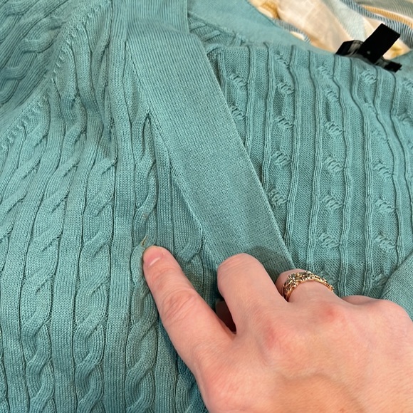 Talbots Light Teal Cable Knit V-Neck Cardigan - Picture 8 of 9